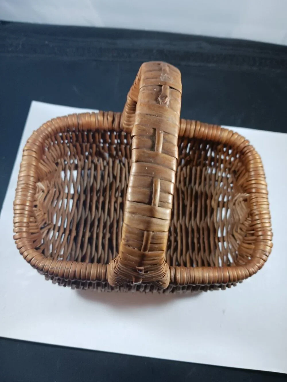 Vintage Mini Wicker Basket with Handle Farmhouse Primitive Style Decor